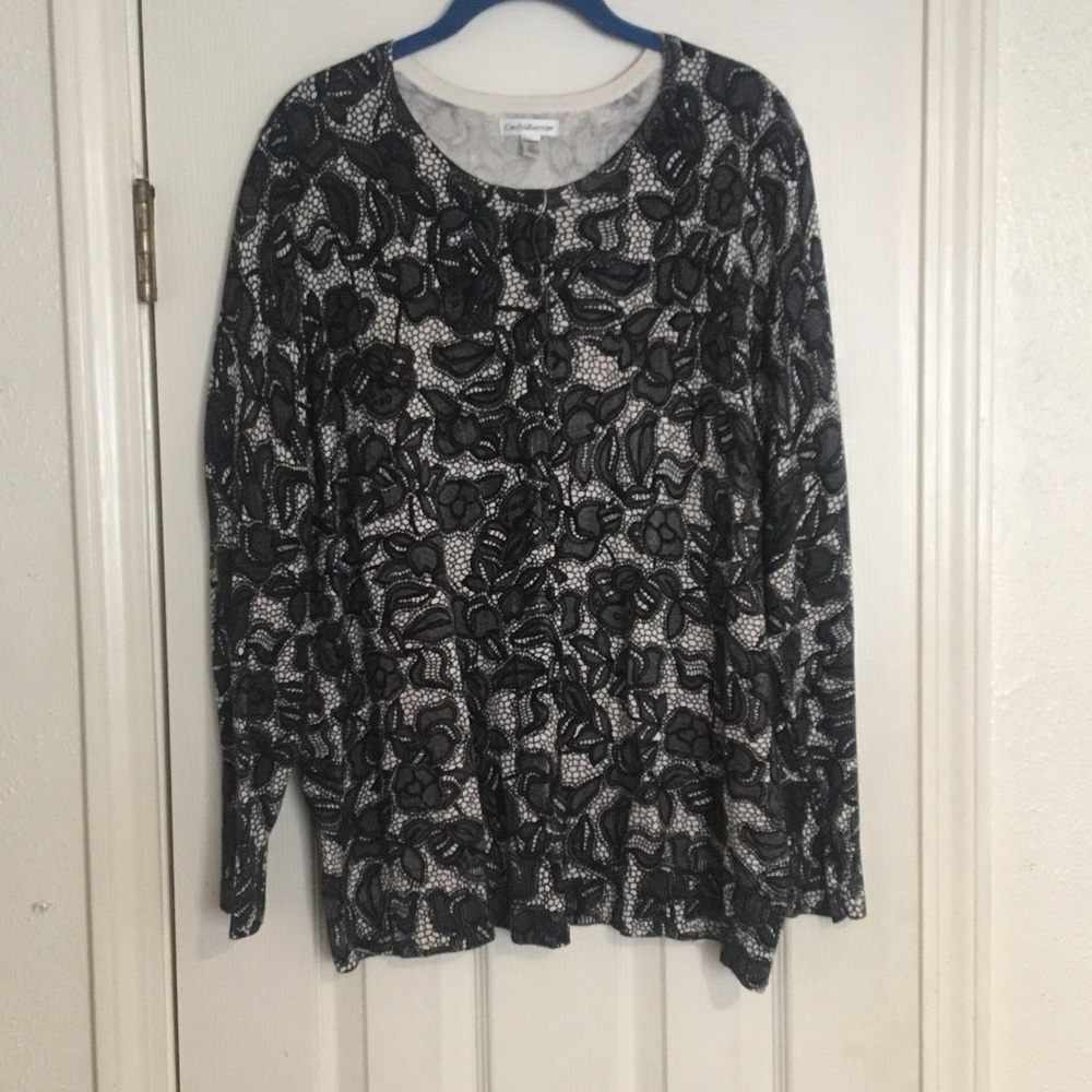 Croft & Barrow Lacy Black and White Floral Cardigan